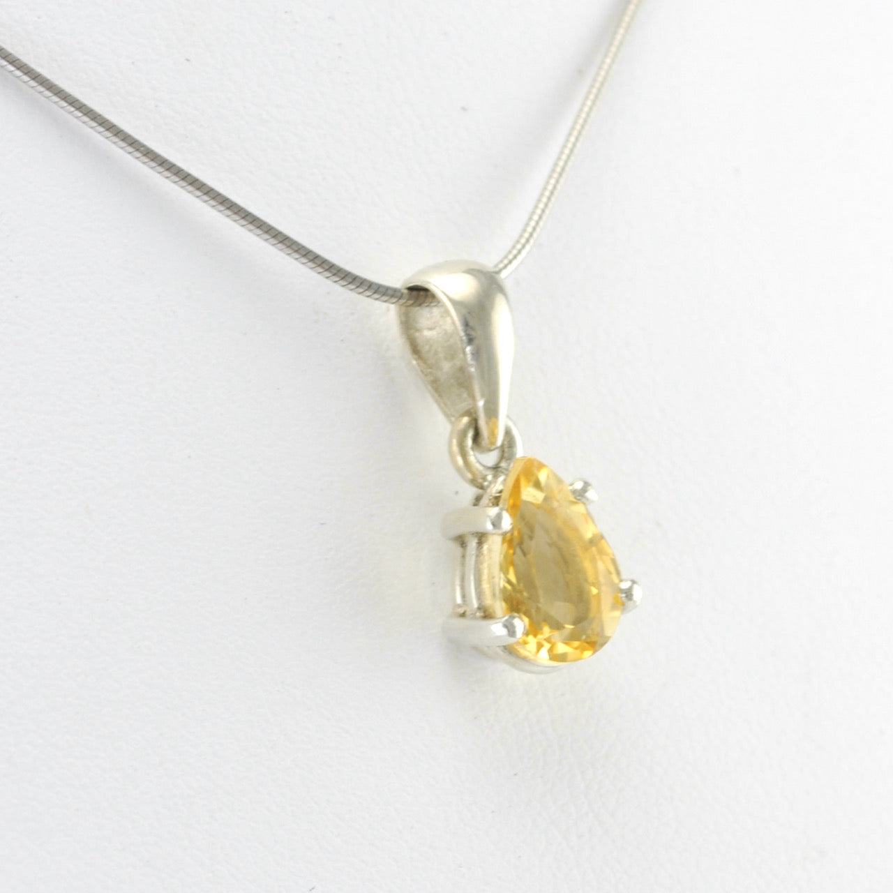 Side View Silver Citrine 7x9mm Tear Prong Set Pendant