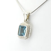 Silver Blue Topaz 8x10mm Rectangle Pendant