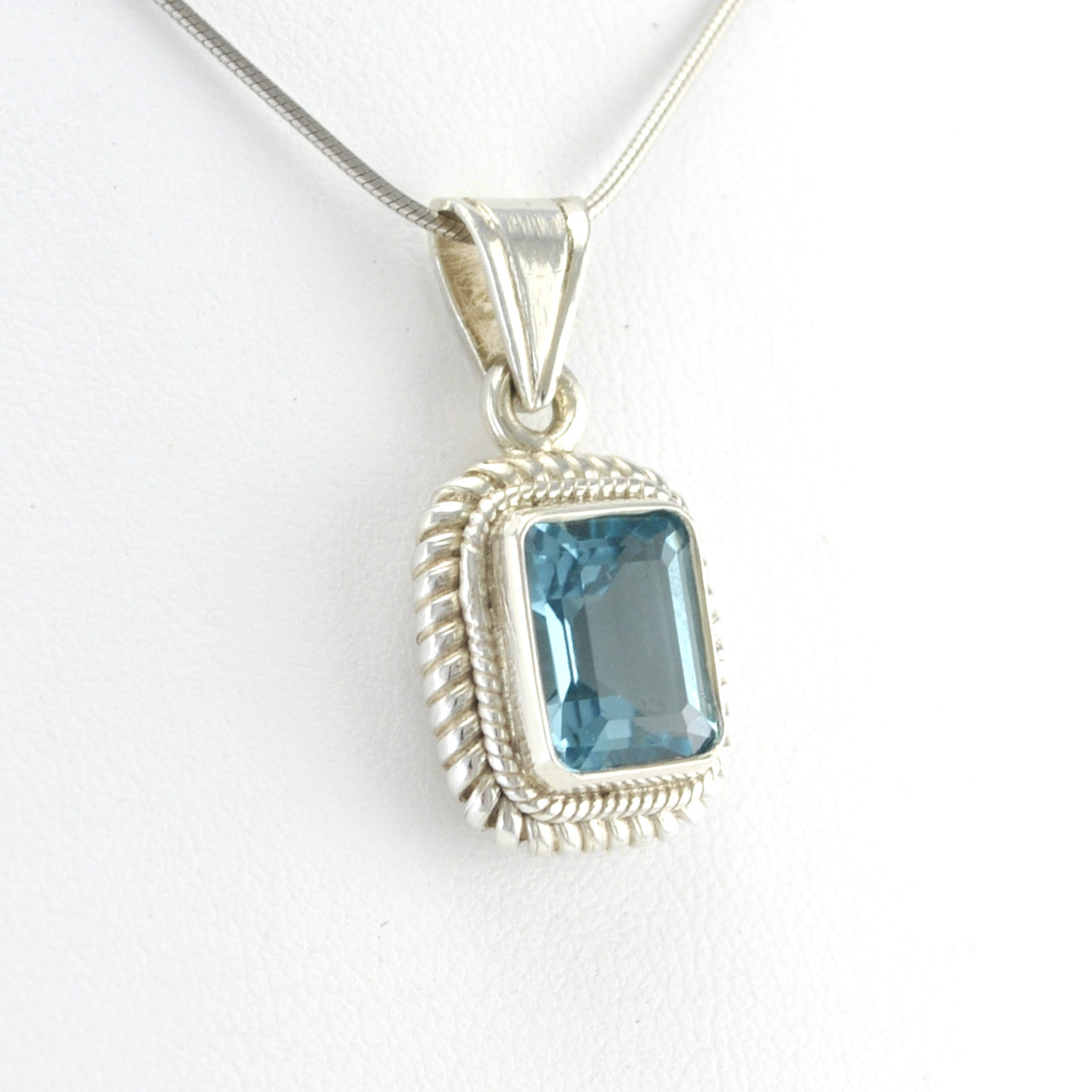 Side View Silver Blue Topaz 8x10mm Rectangle Pendant