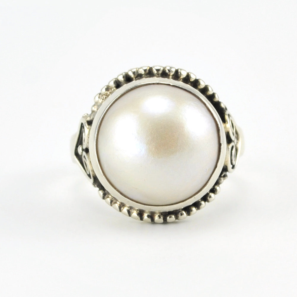 Sterling Silver Mabé Pearl Ring Size 8