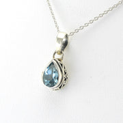 Silver Blue Topaz Tear Bali Necklace