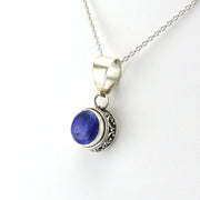 Side View Silver Lapis Round Bali Necklace