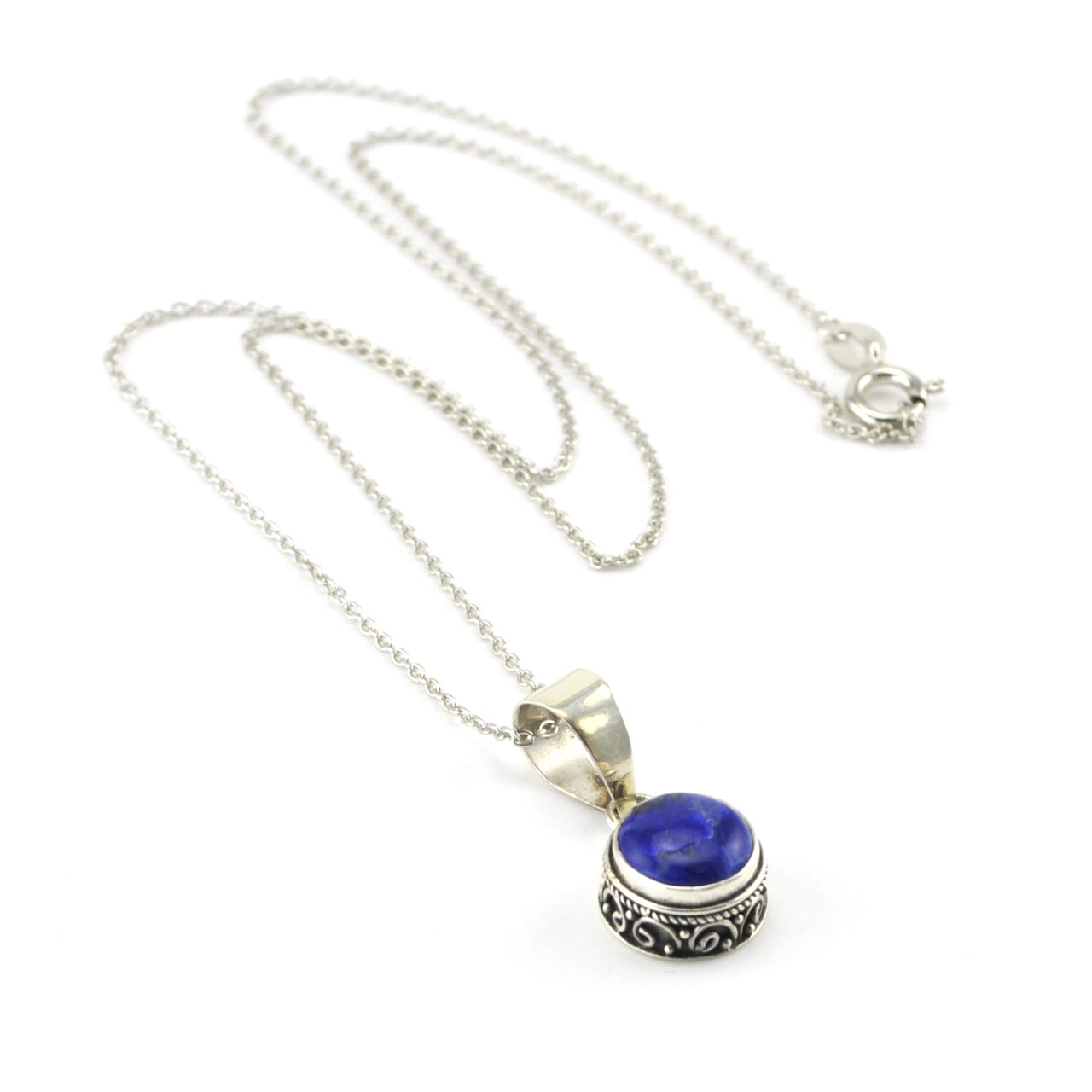 Silver Lapis Round Bali Necklace
