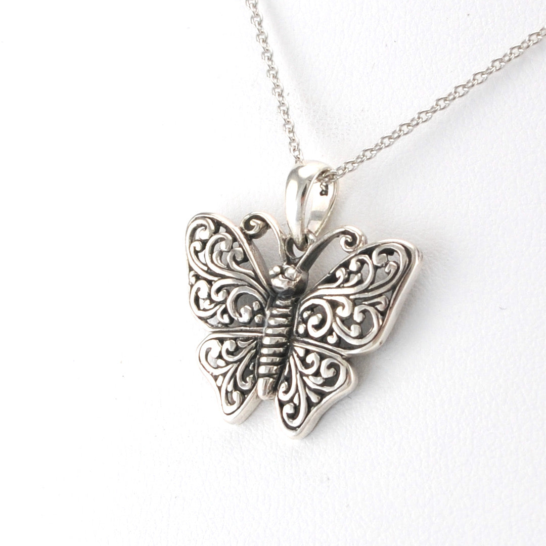 Side View Silver Butterfly Bali Necklace