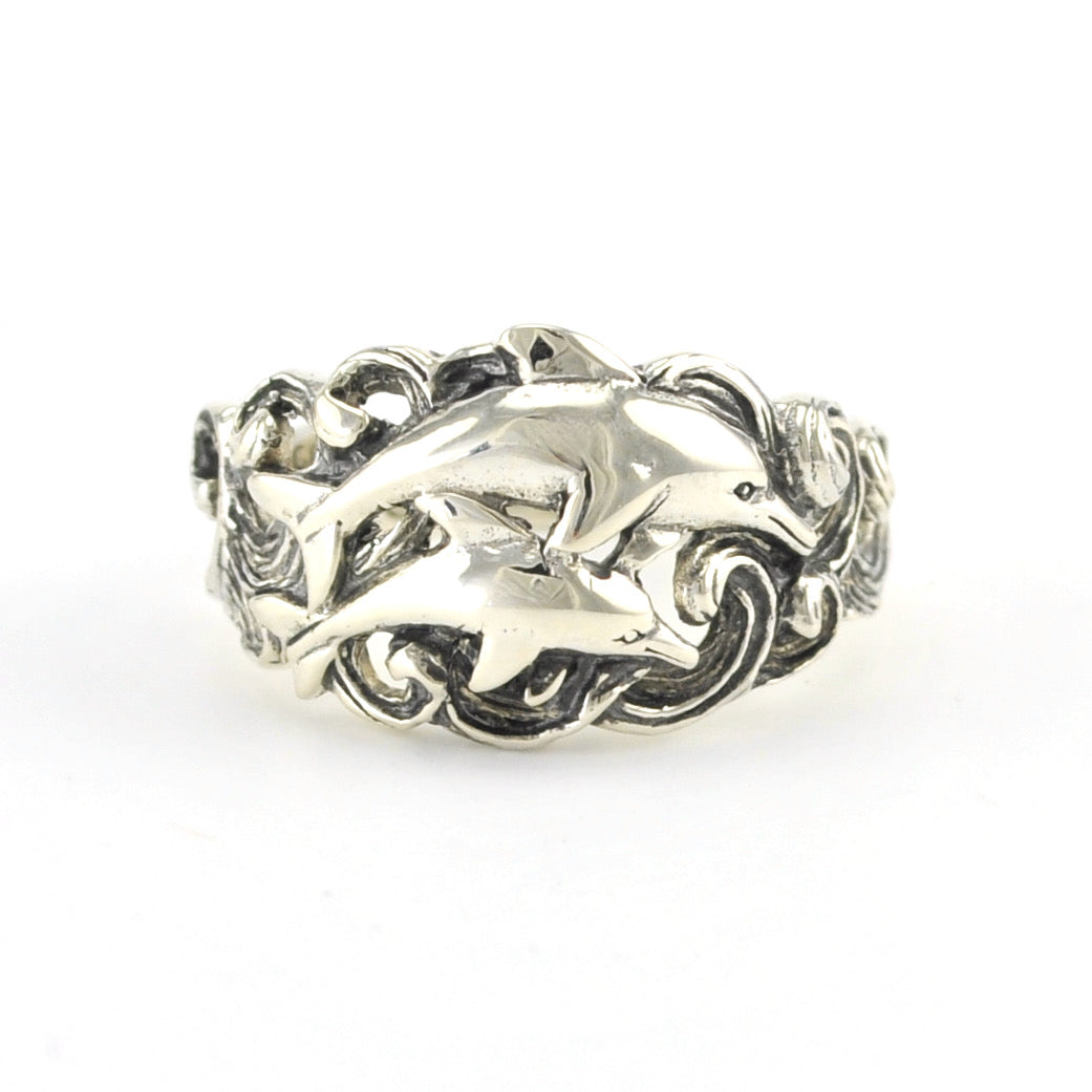 Silver Dolphin Wave Ring Size 7