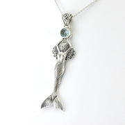 Side View Silver Blue Topaz Mermaid Necklace