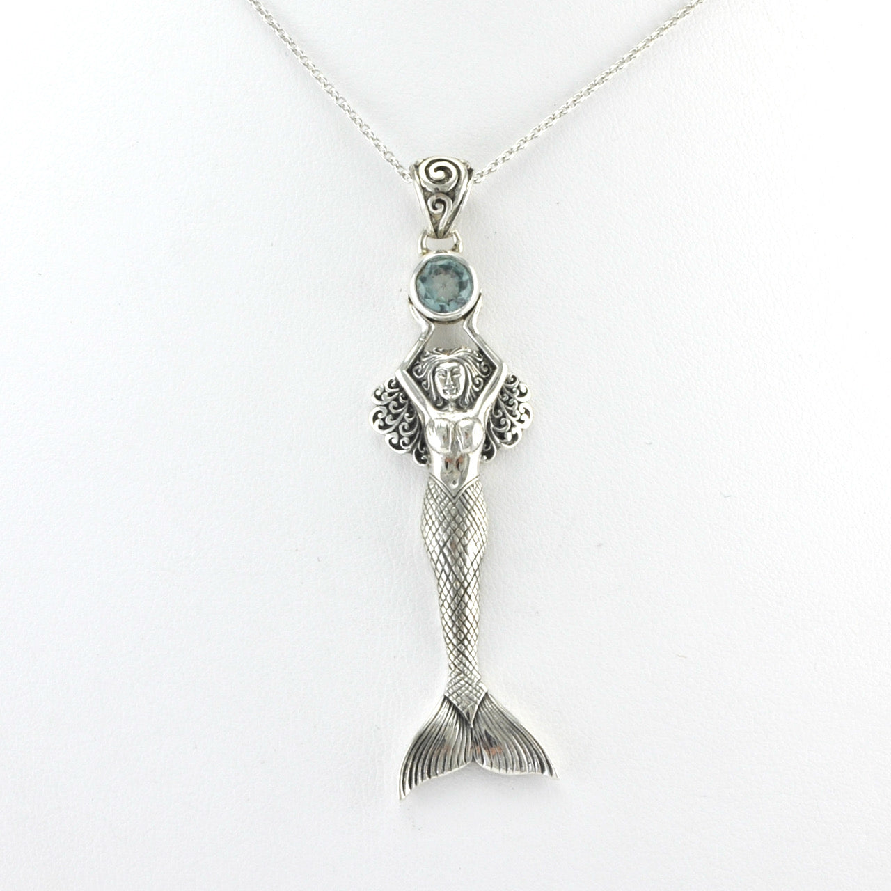 Alt View Silver Blue Topaz Mermaid Necklace