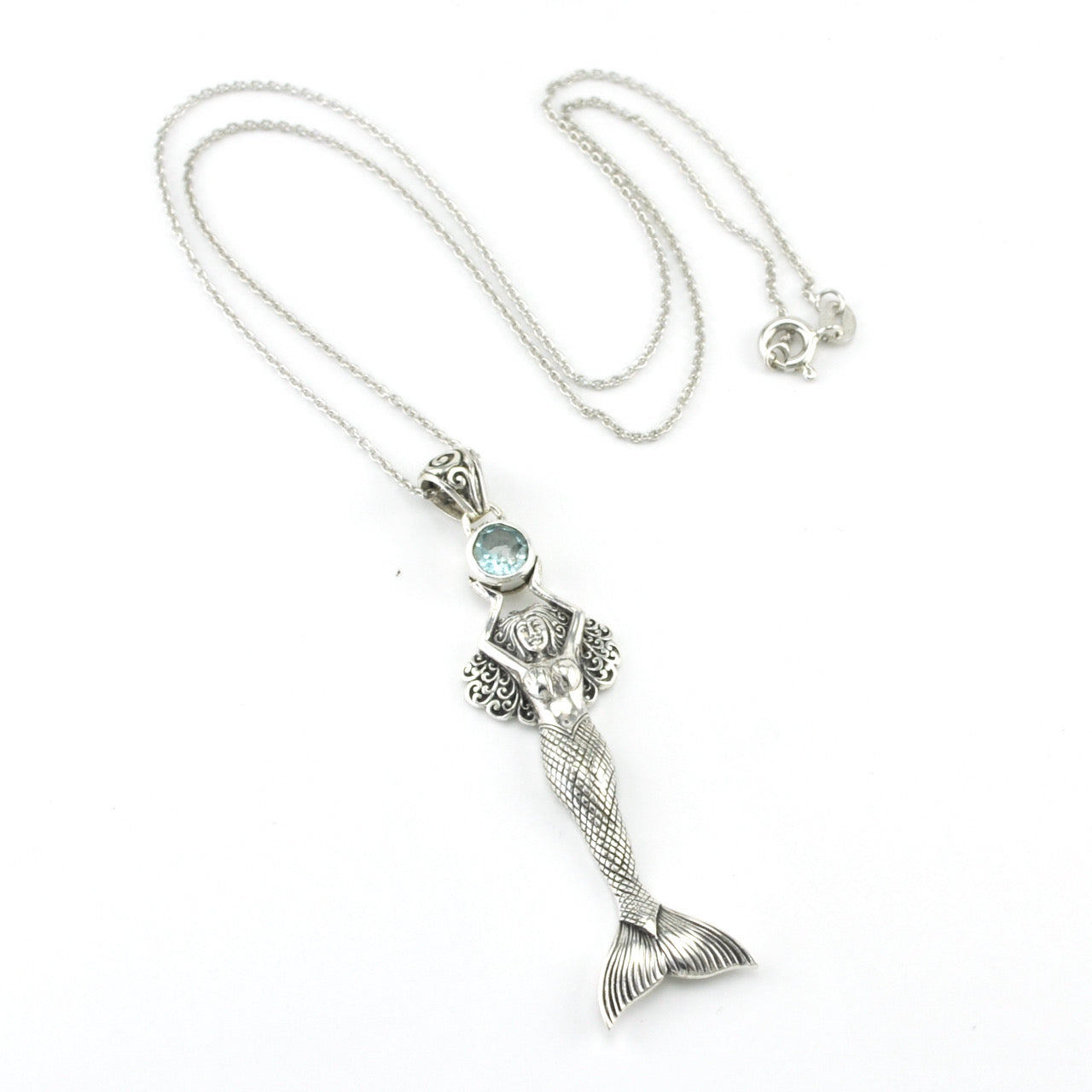 Silver Blue Topaz Mermaid Necklace