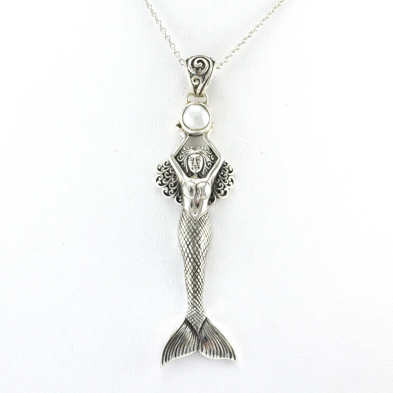 Alt View Silver Pearl Mermaid Necklace