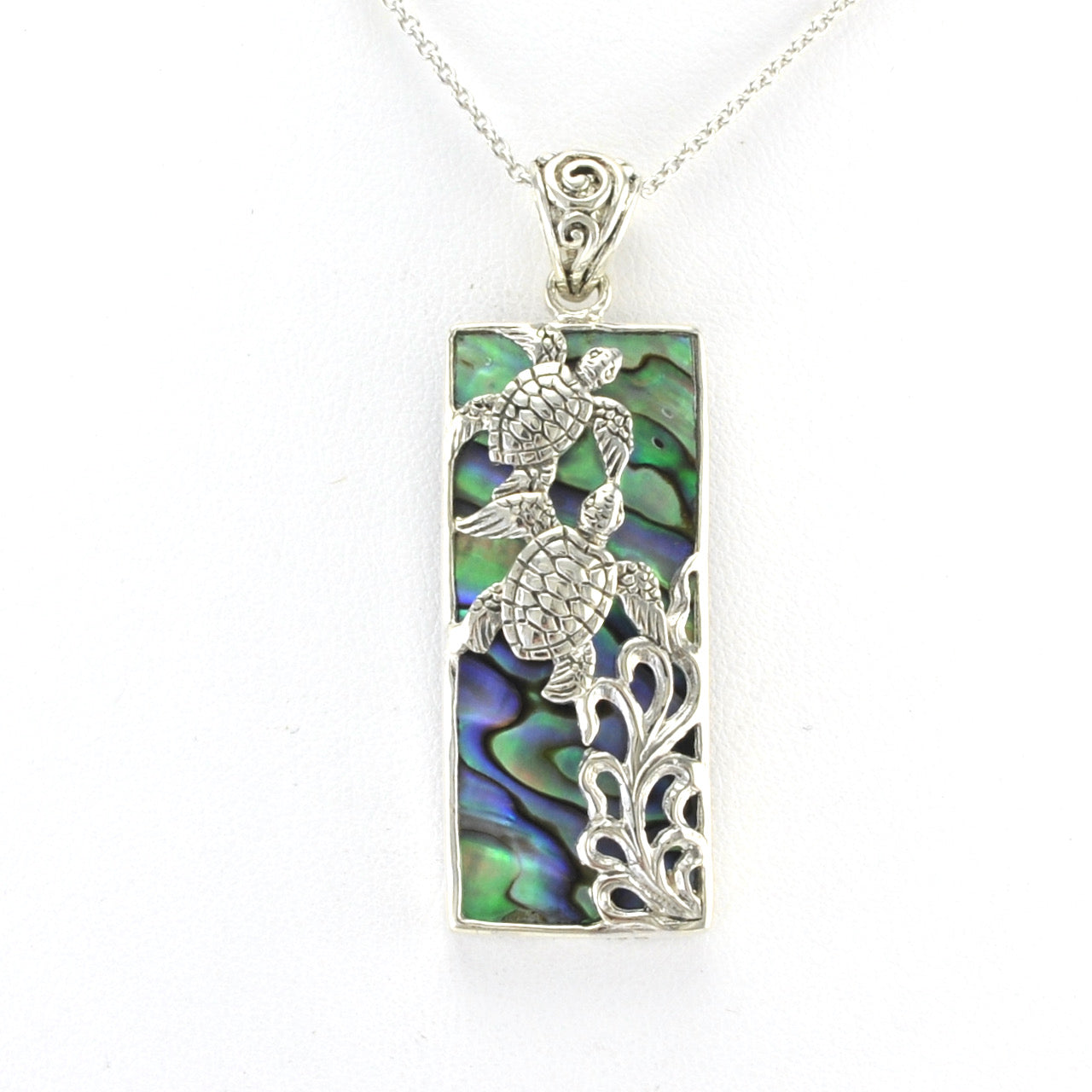 Alt View Silver Abalone Two Turtle Necklace
