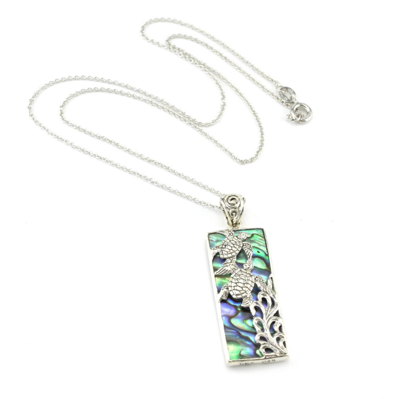 Silver Abalone Two Turtle Necklace