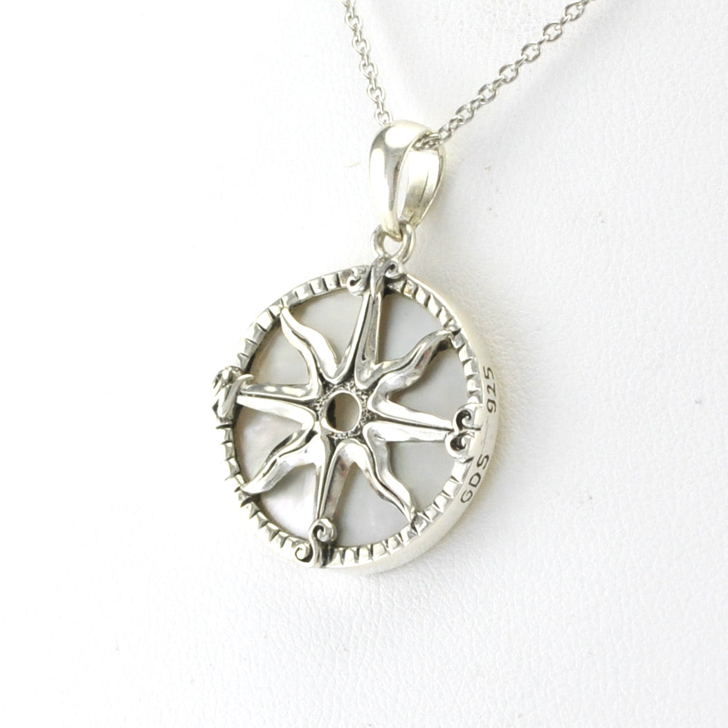 Silver Mother of Pearl Compass Pendant