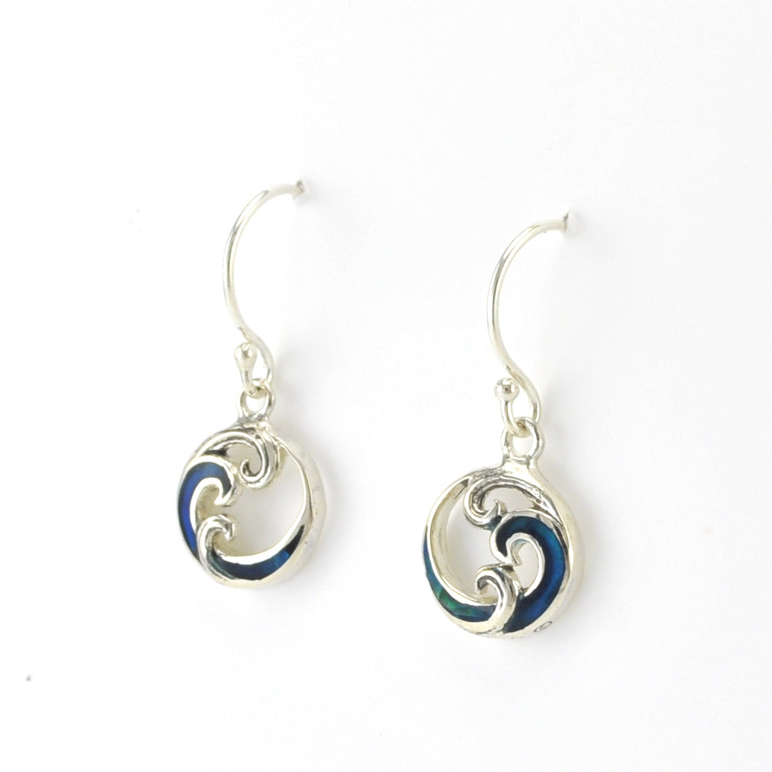 Silver Blue Abalone Wave Mini Earrings