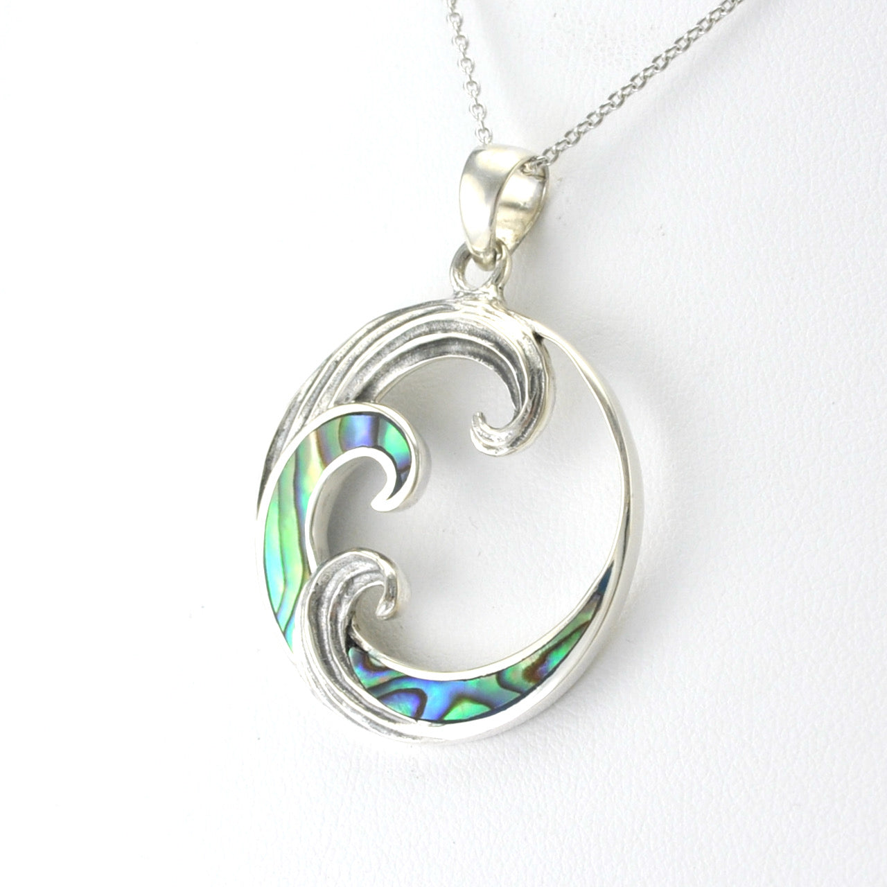 Sterling Silver Abalone Wave Pendant
