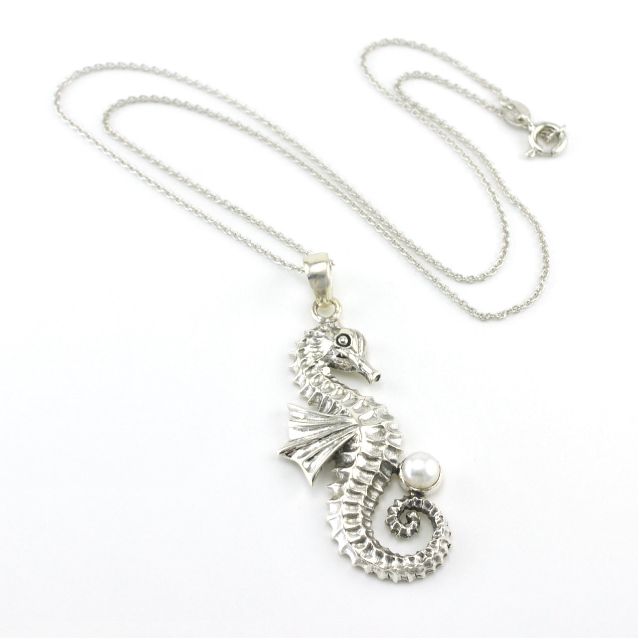 Silver Seahorse with Pearl Necklace