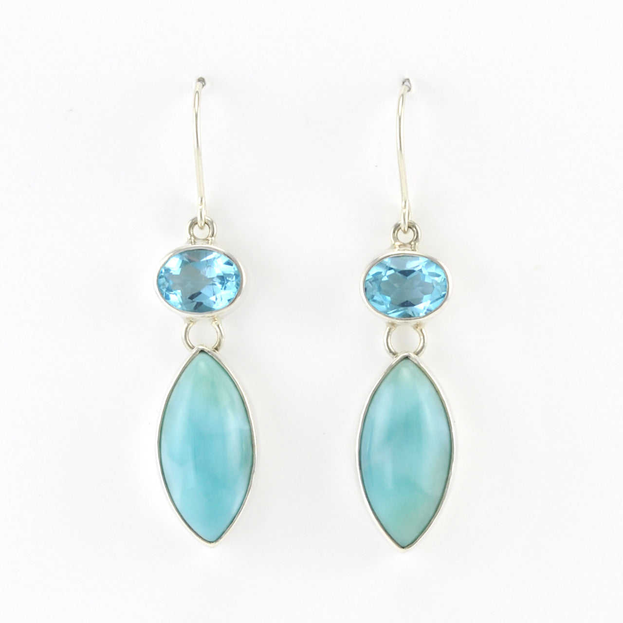 Alt View Silver Blue Topaz Oval Larimar Marquise Earrings