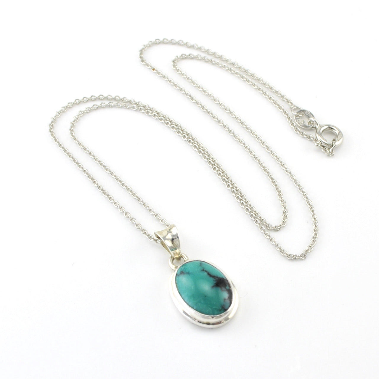 Alt View Silver Turquoise Oval Necklace
