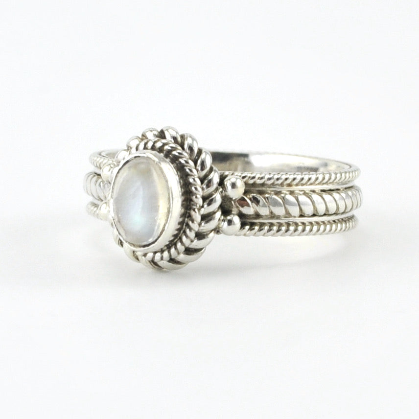 Silver Moonstone 4x6mm Oval Ring