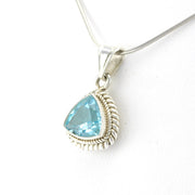 Side View Silver Blue Topaz 9mm Trillion Pendant