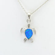 Alt View Silver Created Opal Blue Turtle Necklace