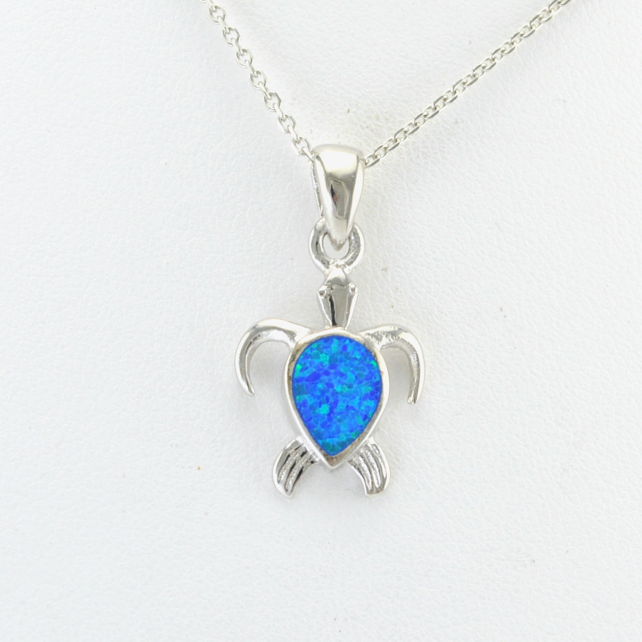 Alt View Silver Created Opal Blue Turtle Necklace
