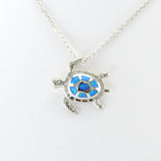 Alt View Silver Created Opal Blue Sea Turtle Necklace