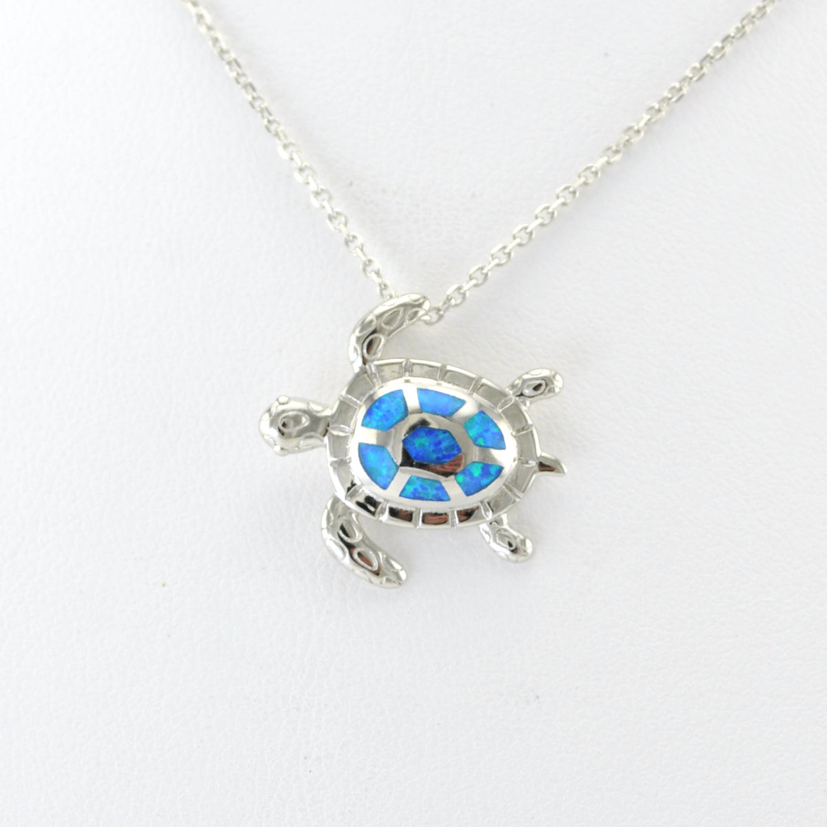 Alt View Silver Created Opal Blue Sea Turtle Necklace