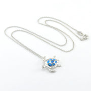 Silver Created Opal Blue Sea Turtle Necklace