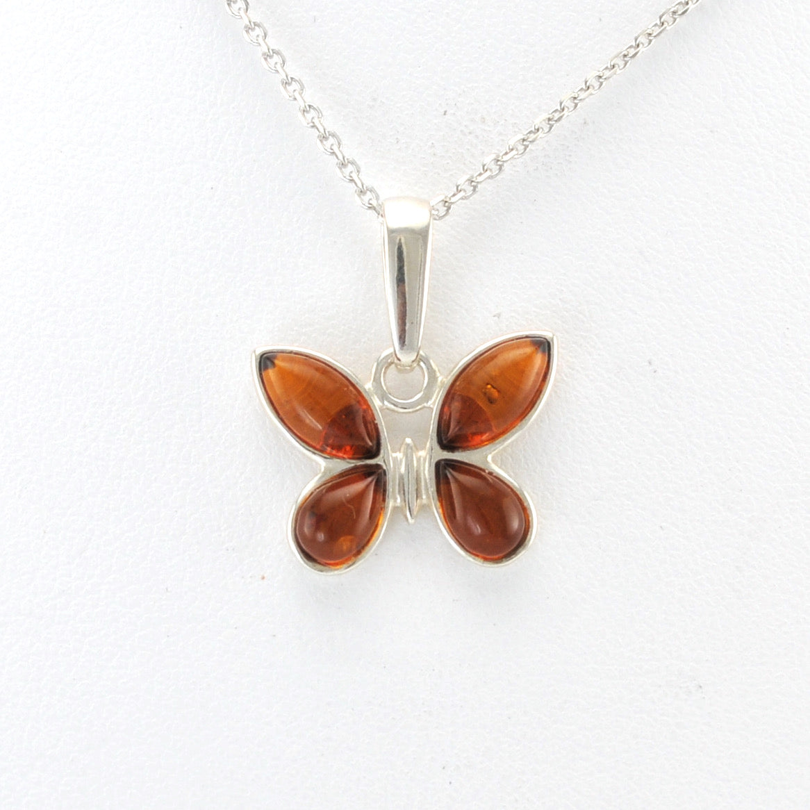 Alt View Silver Amber Butterfly Necklace