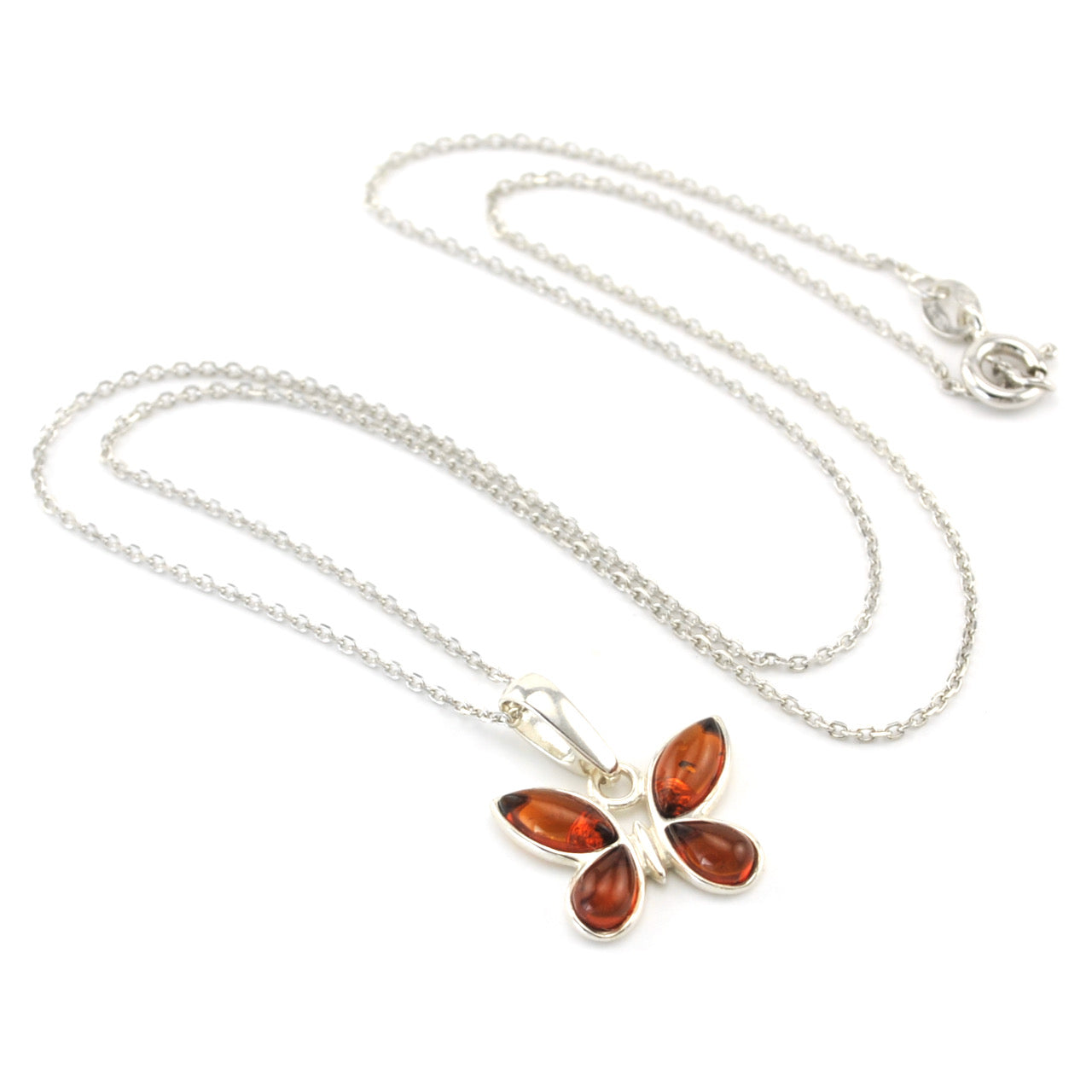 Silver Amber Butterfly Necklace