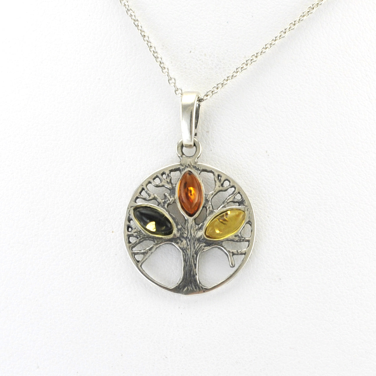 Alt View Silver Tree of Life with Multi Amber Necklace