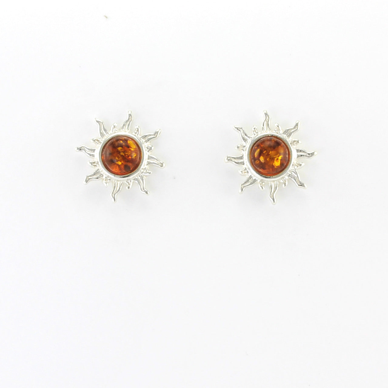 Silver Amber Sun Post Earrings