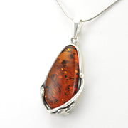 Sterling Silver Amber Tear Pendant with Leaf Detail