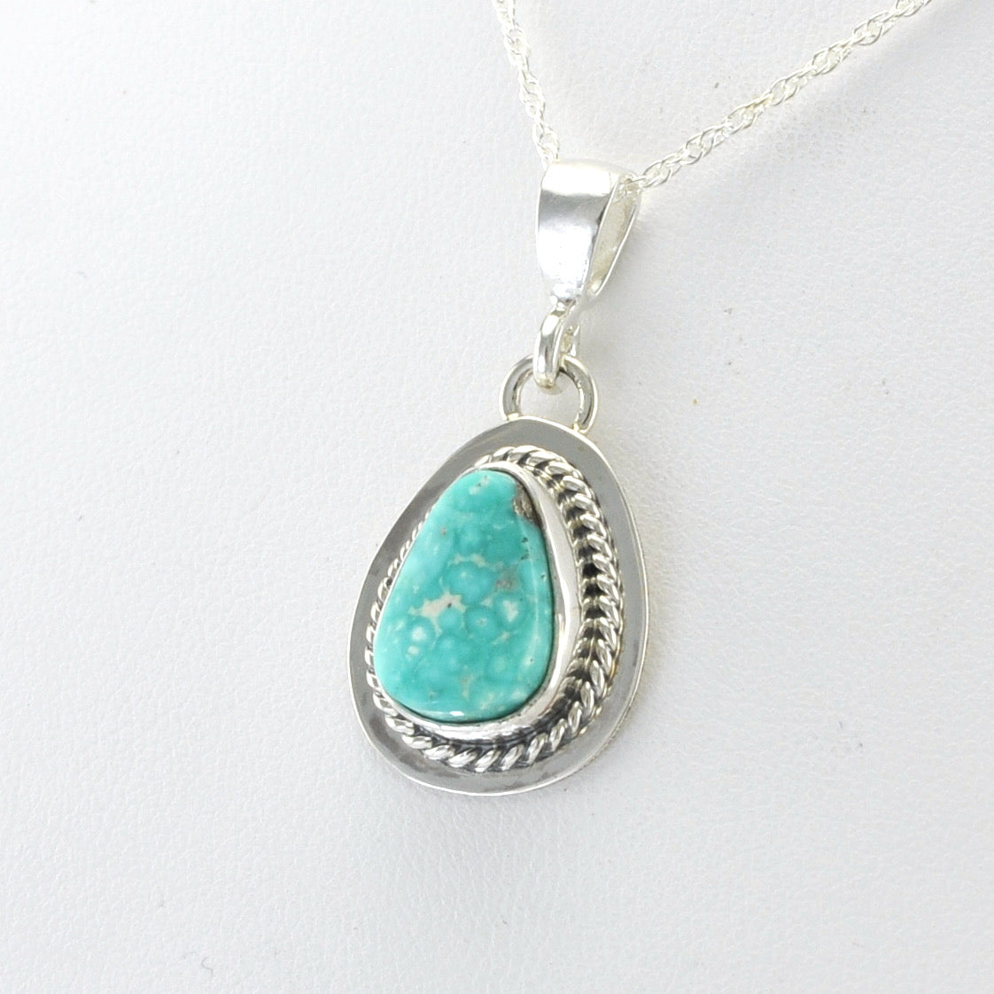Side View Silver White Water Turquoise Tear Necklace