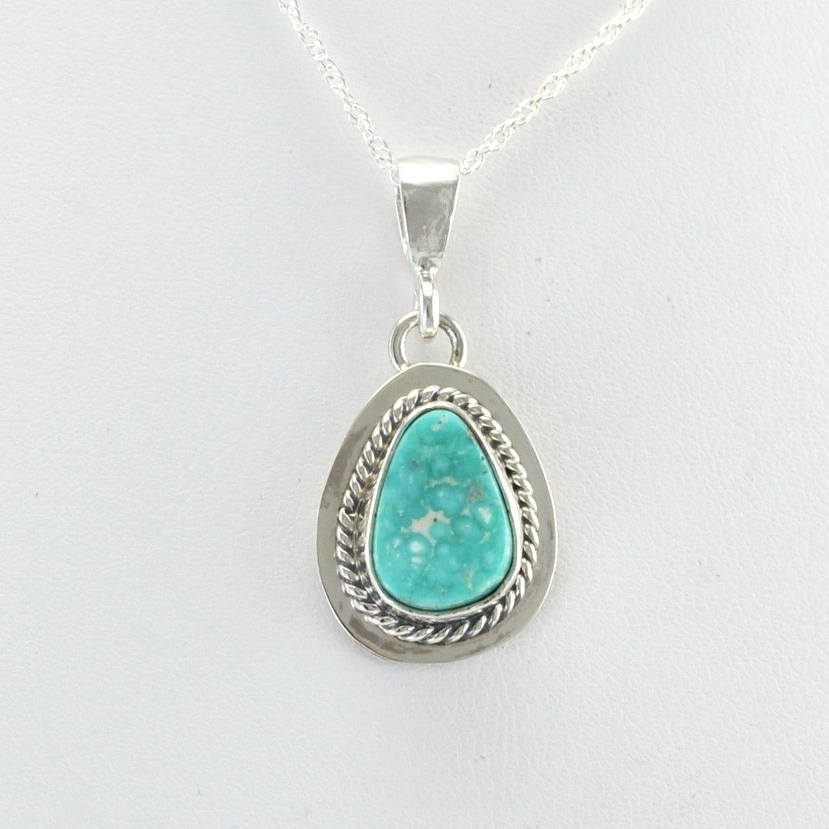 Alt View Silver White Water Turquoise Tear Necklace