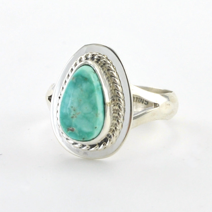 Silver White Water Turquoise Tear Ring