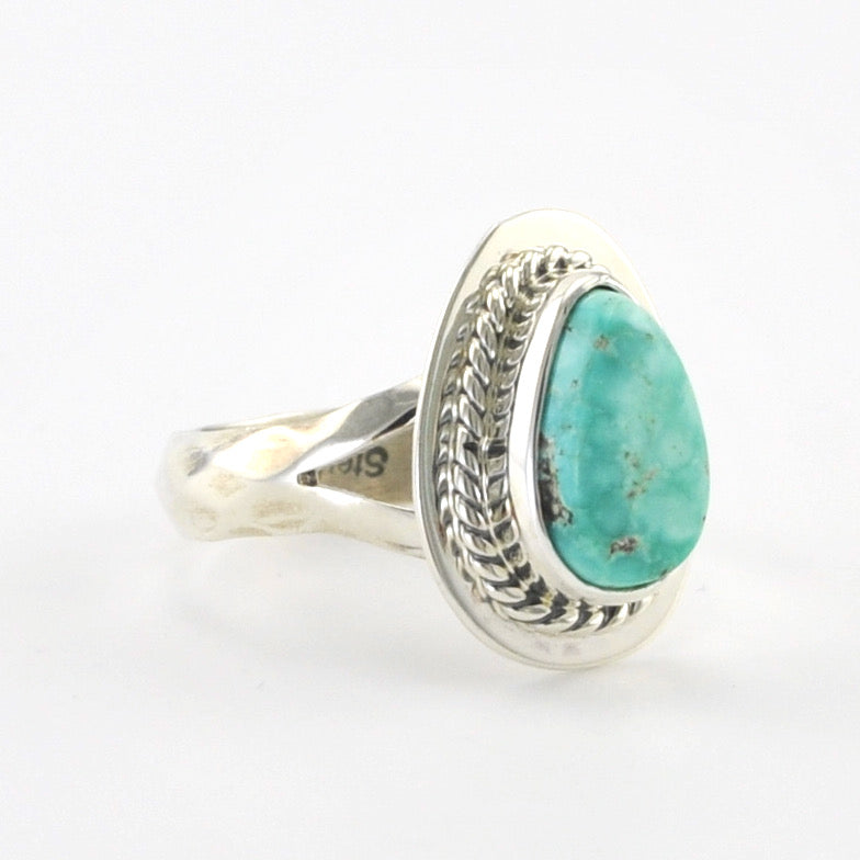 Alt View Silver White Water Turquoise Tear Ring