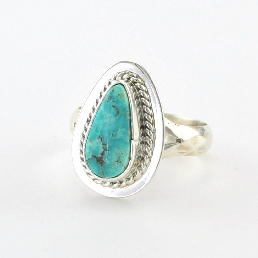 Silver White Water Turquoise Tear Ring