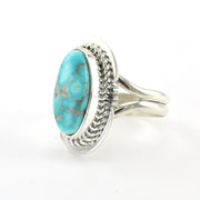 Silver White Water Turquoise Oval Ring