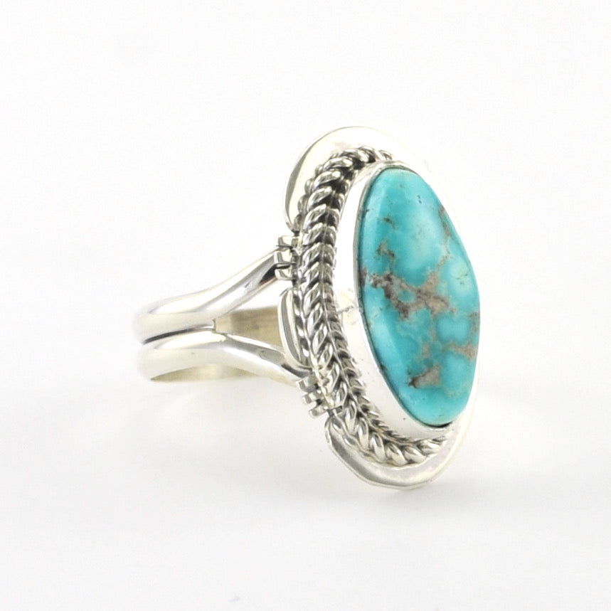 Alt View Silver White Water Turquoise Oval Ring