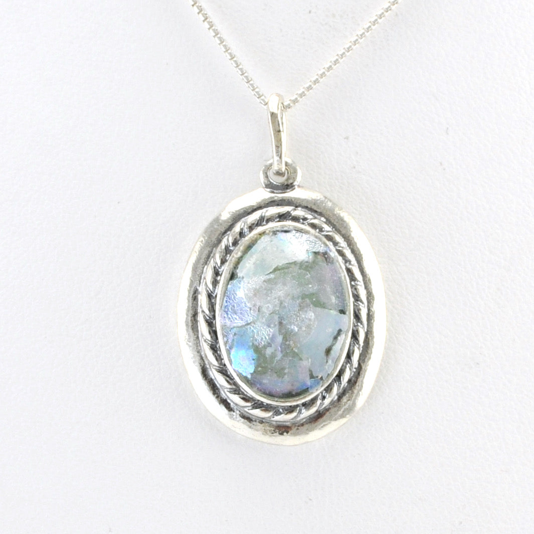 Alt View Sterling Silver Roman Glass Oval Necklace
