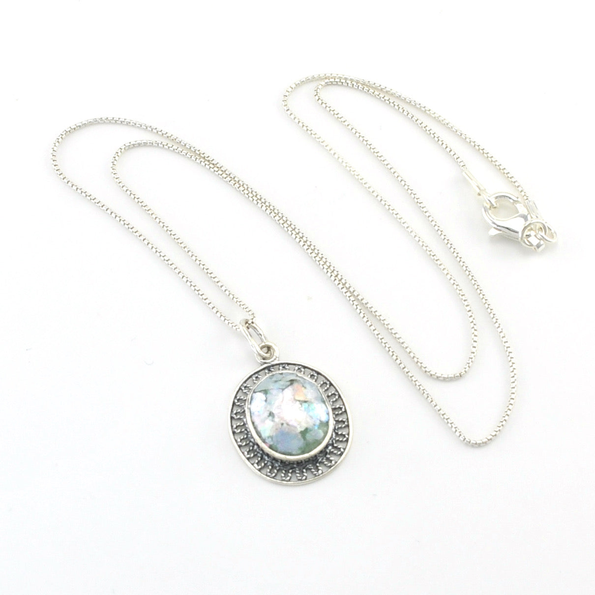 Silver Roman Glass Oval Necklace