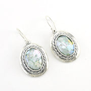 Silver Roman Glass Oval Earrings