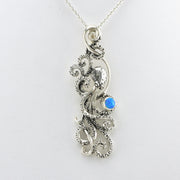 Alt View Silver Created Blue Opal Octopus Necklace
