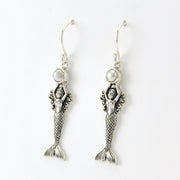 Silver Pearl Mermaid Dangle Earrings