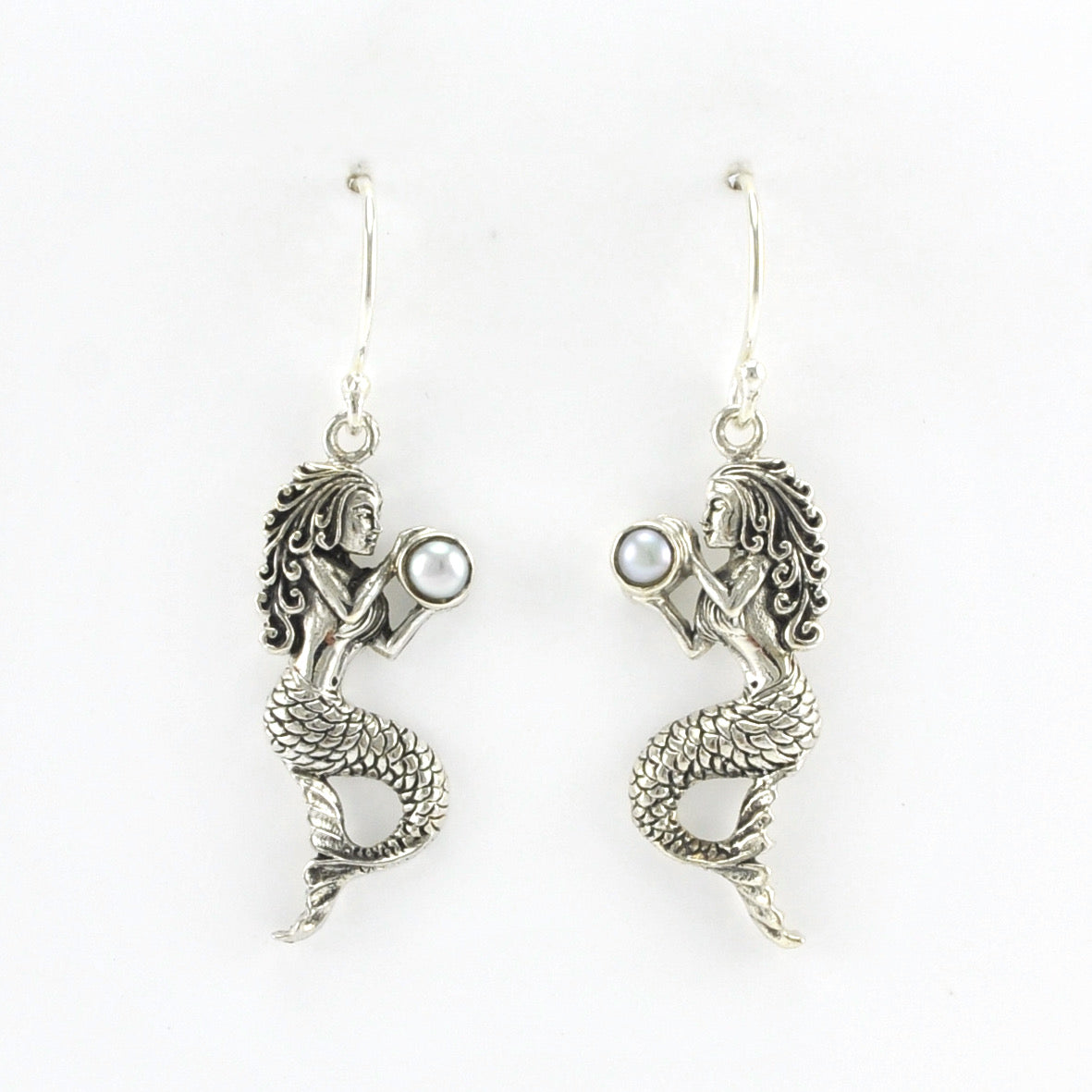 Alt View Silver Mermaid with Pearl Dangle Earrings