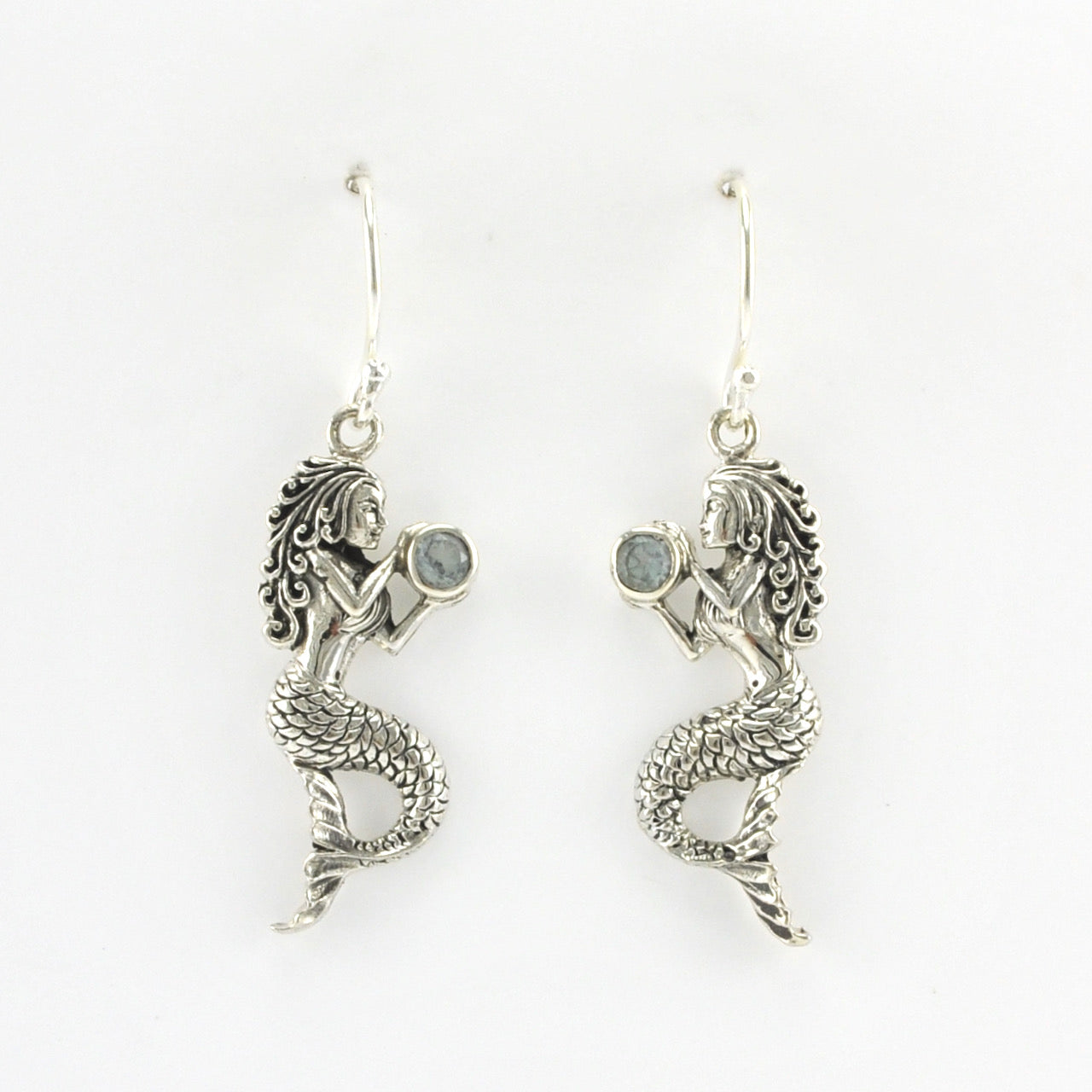 Alt View Silver Mermaid with Blue Topaz Dangle Earrings