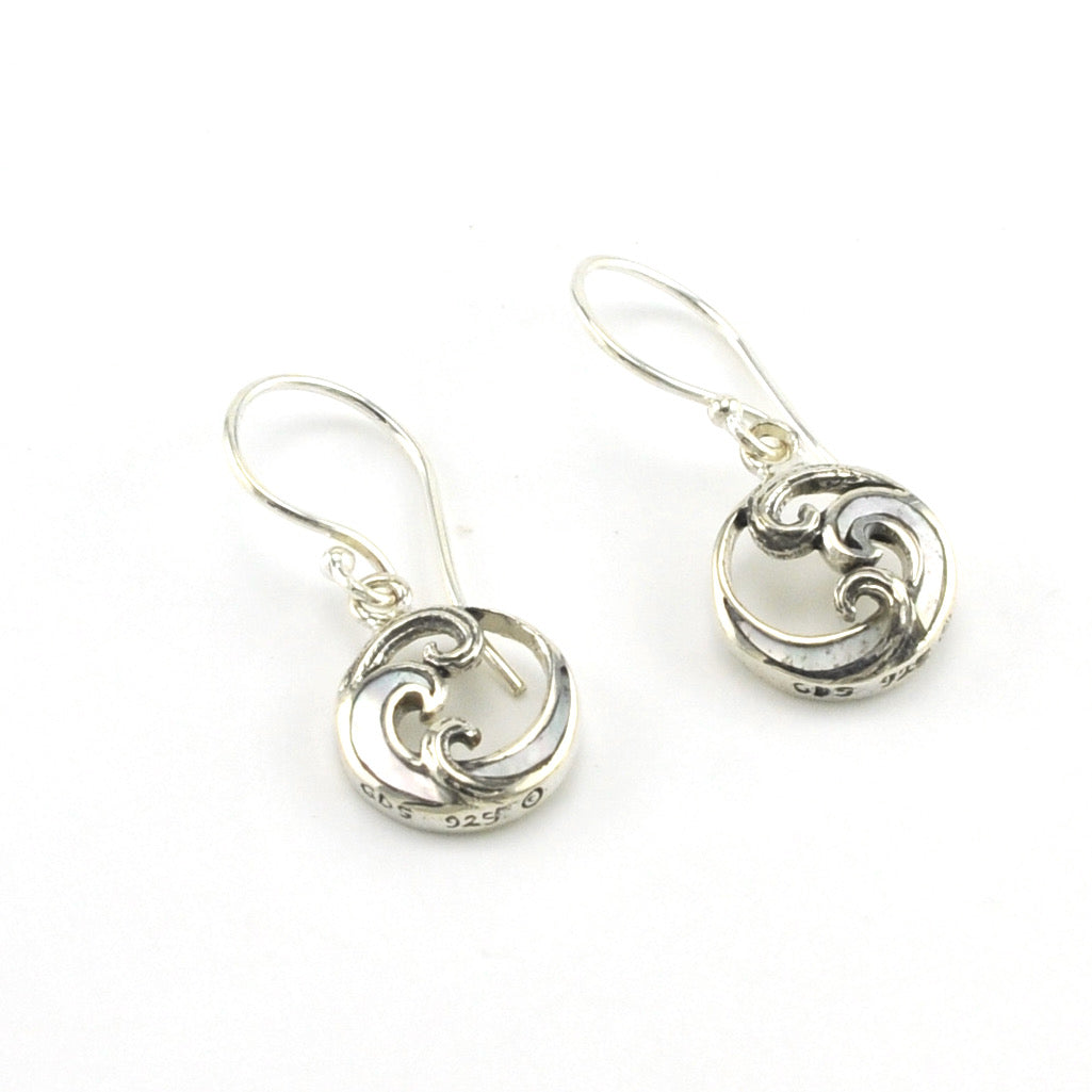 Silver Mother of Pearl Wave Small Dangle Earrings