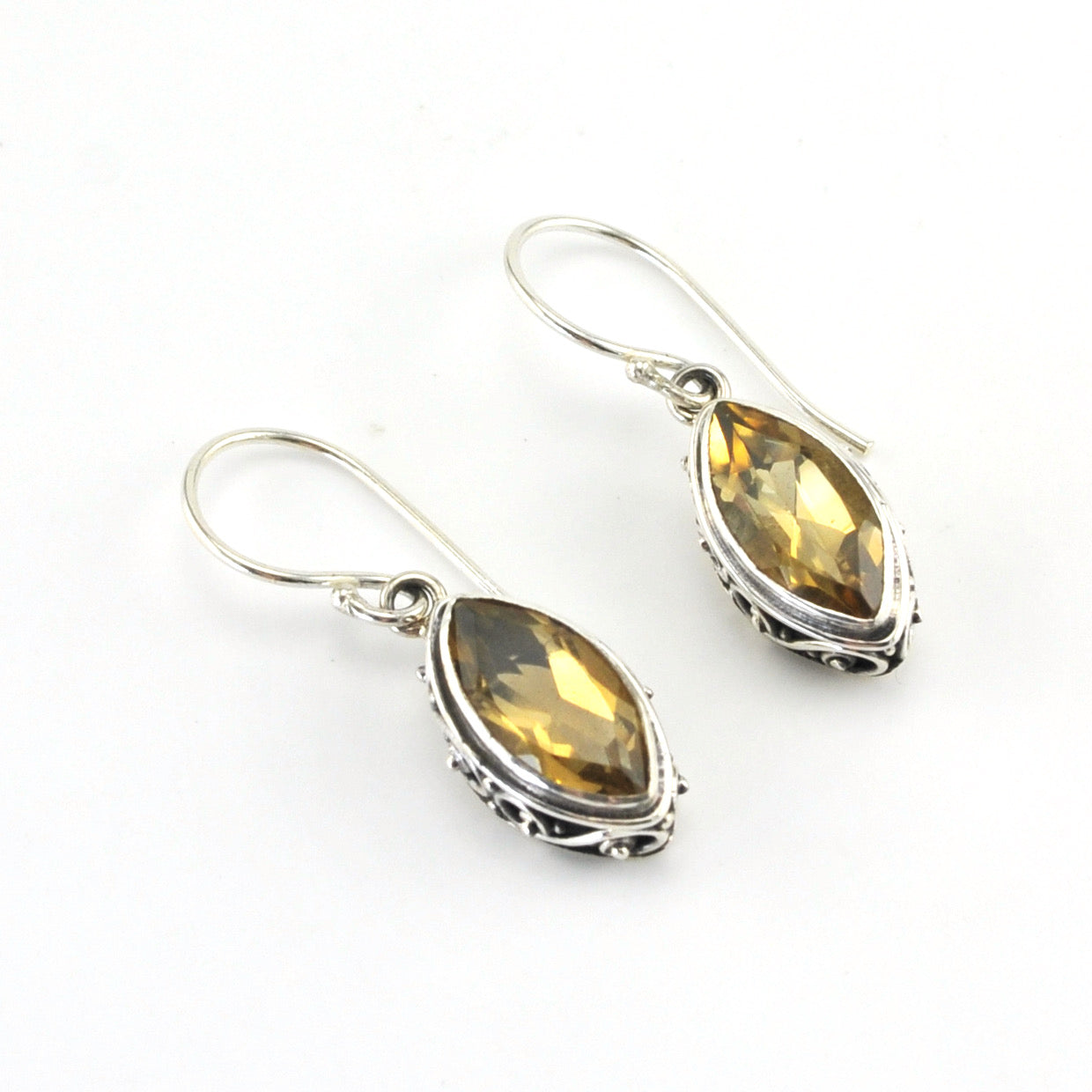 Silver Citrine Marquise Bali Earrings