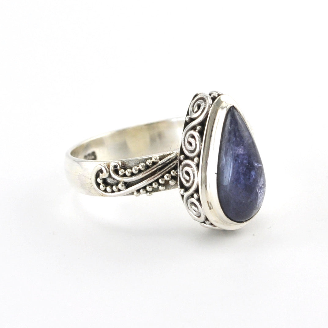 Silver Kyanite Long Tear Ring